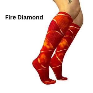 Ice Dyed Bamboo Socks - Tie Dye Stockings - Red Yellow Orange (One Size)